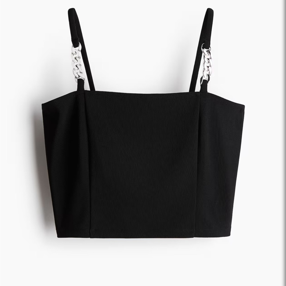 H&M Black Boxy Embellished Crop Tank